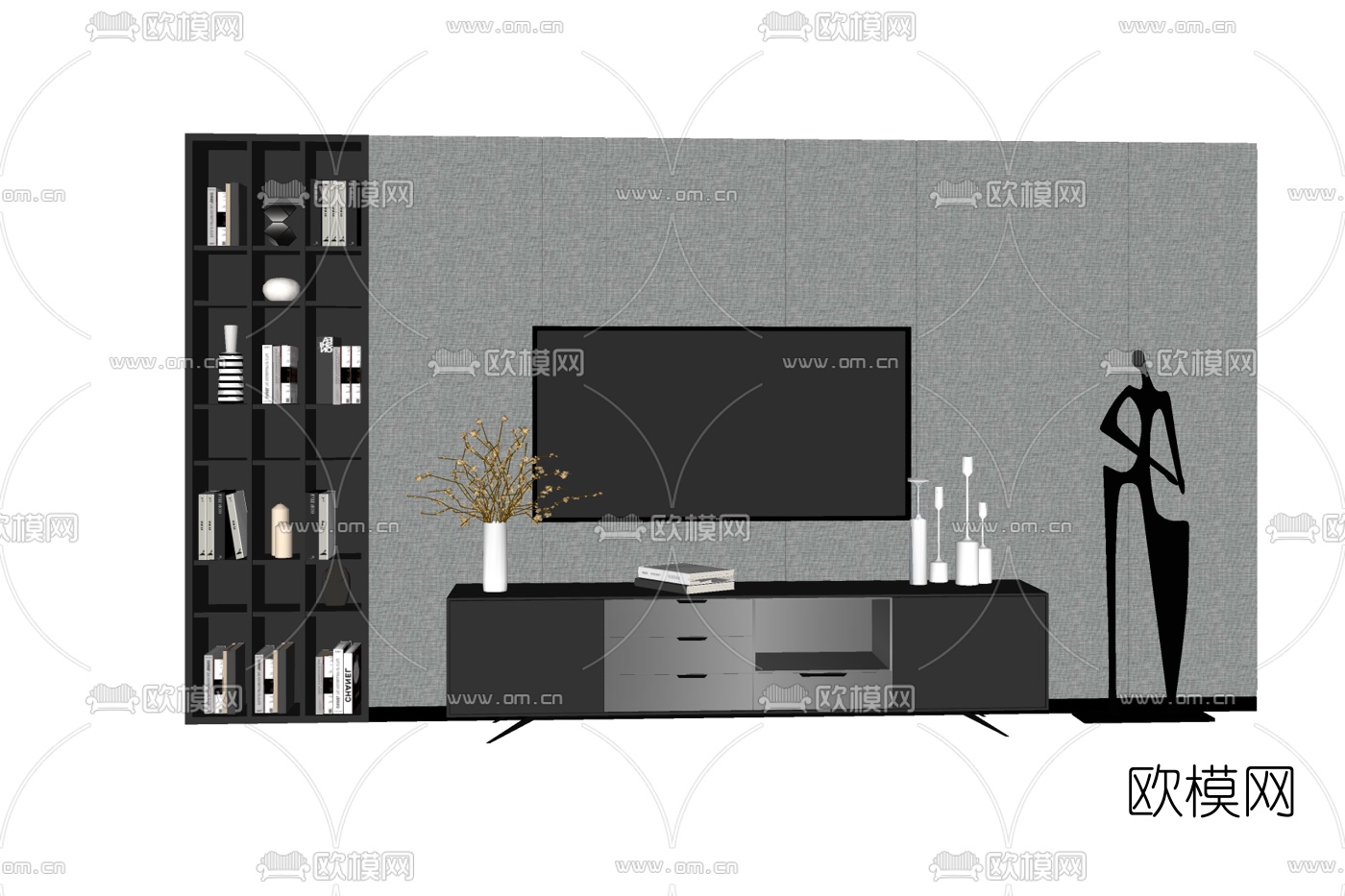 现代实木电视柜免费su模型下载