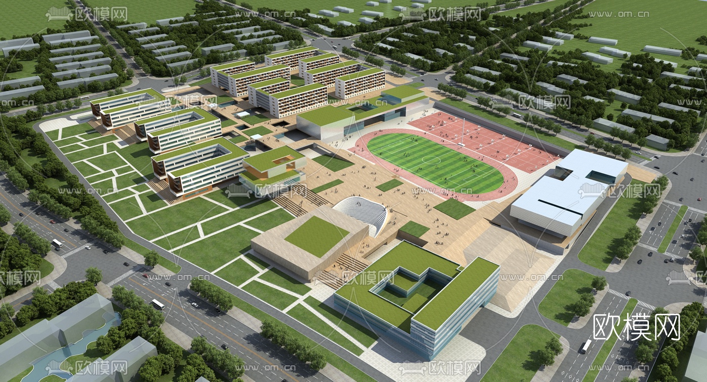现代学校鸟瞰规划3d模型