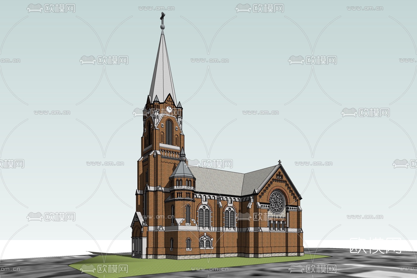 欧式古典教堂外观免费su模型下载