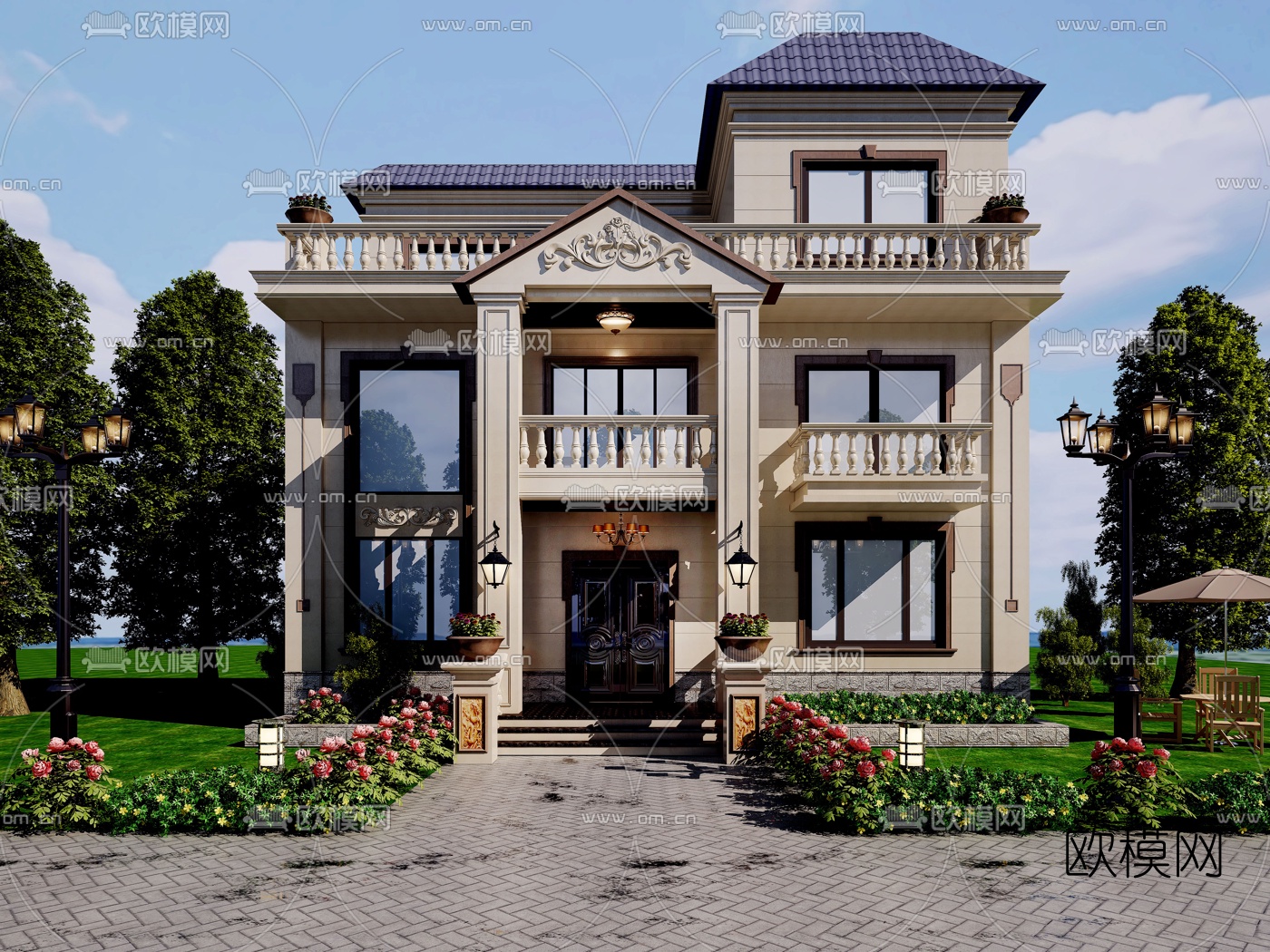 欧式别墅外观3d模型下载