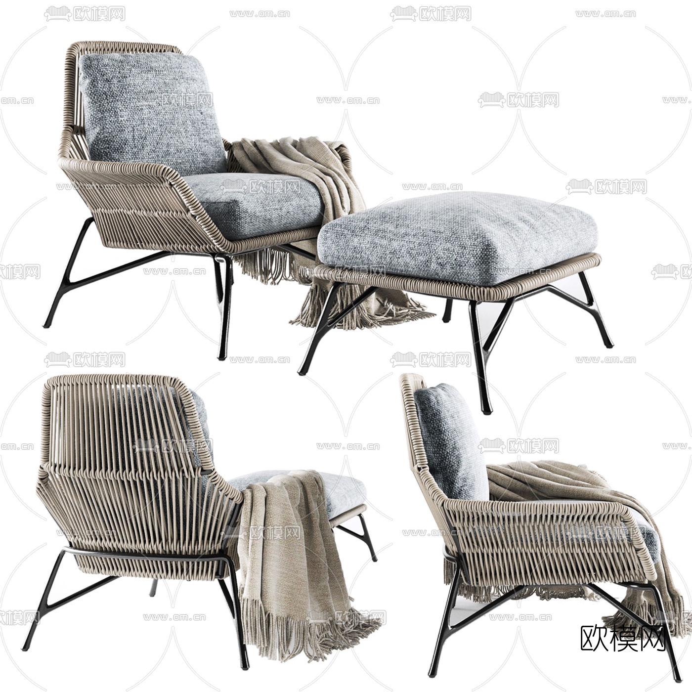 现代藤编户外休闲椅3d模型下载