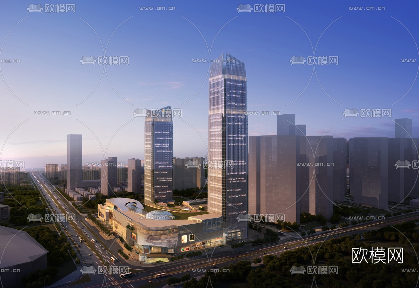 现代商业广场免费su模型下载（渲染图1）