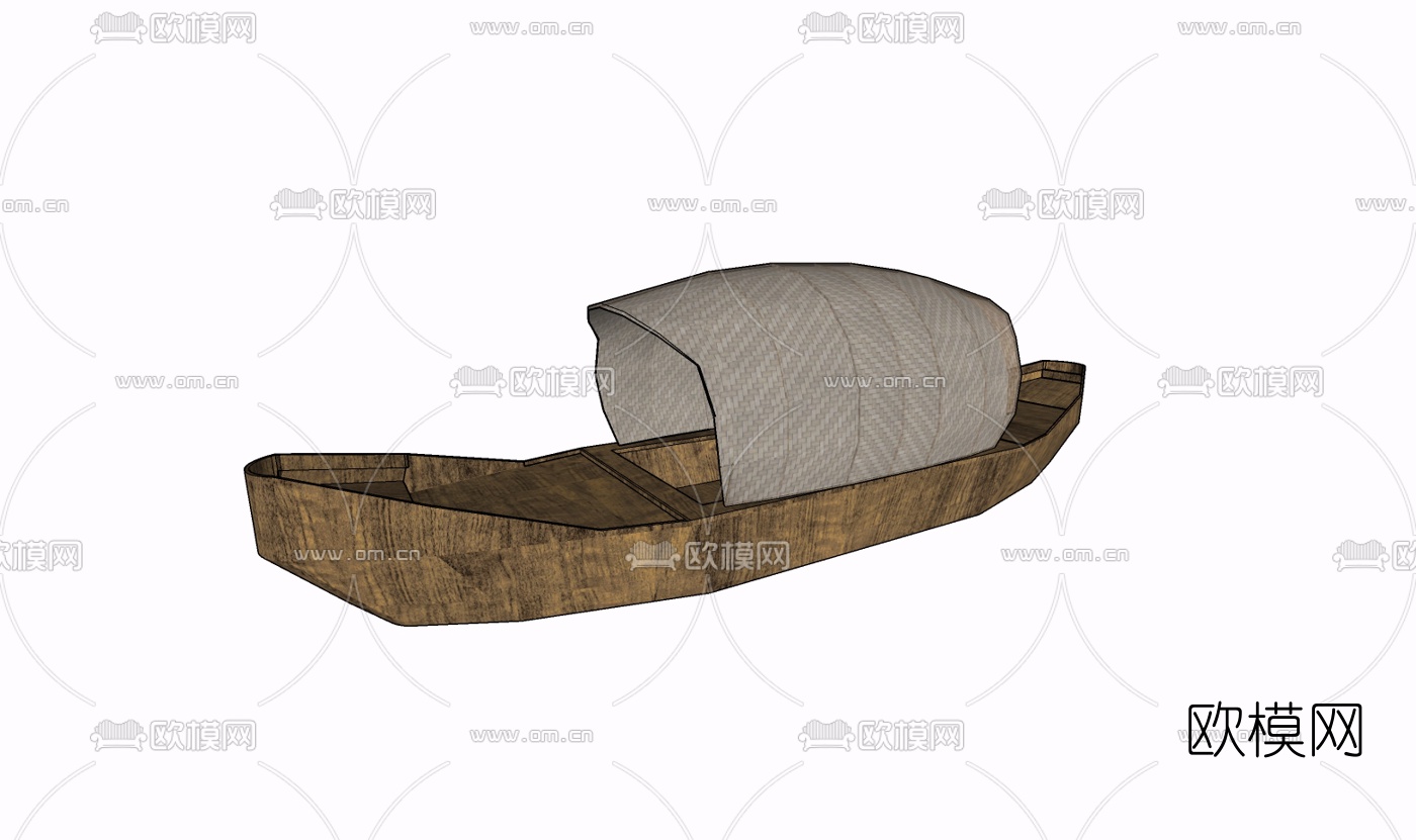 中式木船摆件免费su模型下载