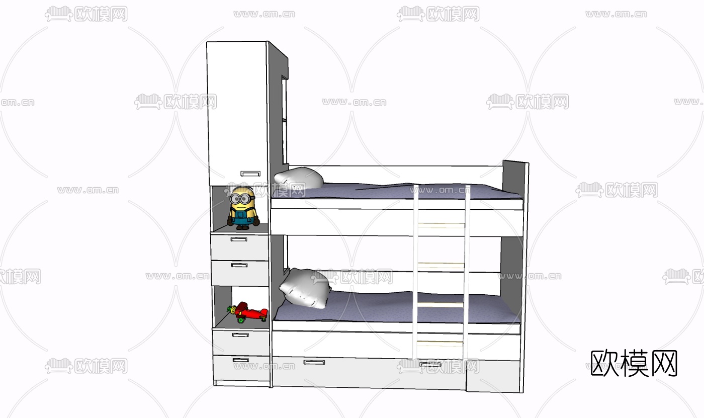 现代实木儿童床免费su模型下载