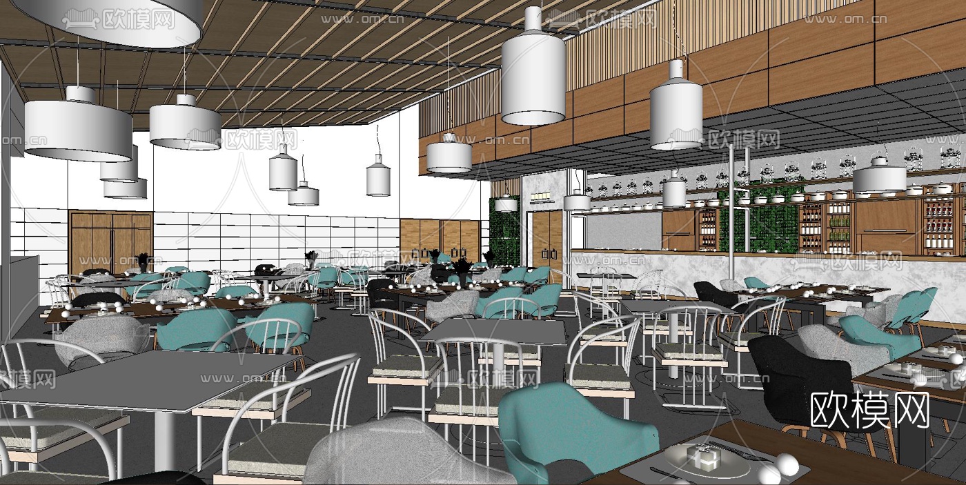 现代食堂su模型下载（渲染图1）