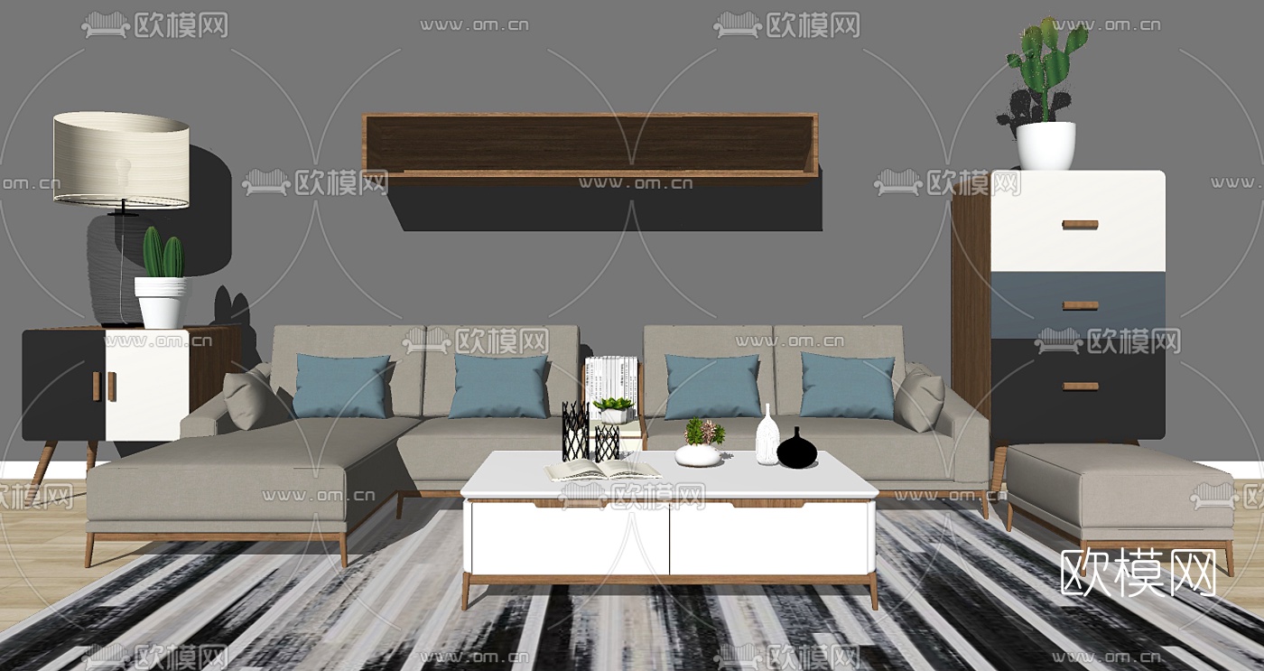 北欧转角沙发组合su模型下载