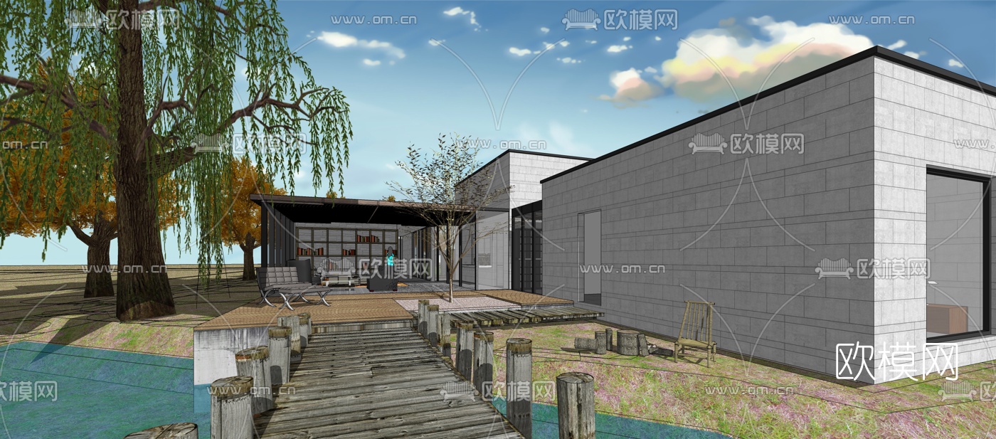 现代别墅景观su模型下载（渲染图5）