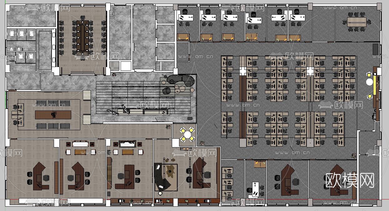 新中式办公前台su模型下载（渲染图2）
