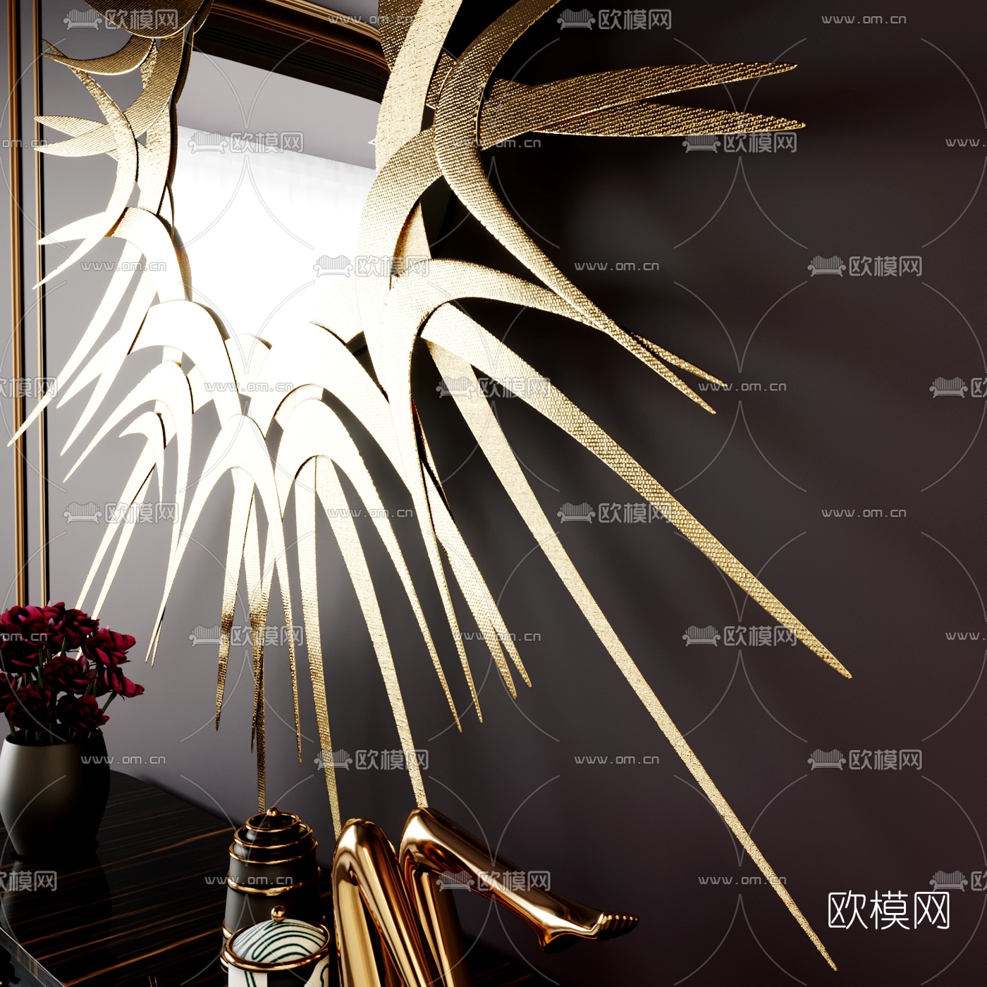 现代轻奢梳妆台3d模型下载（渲染图4）