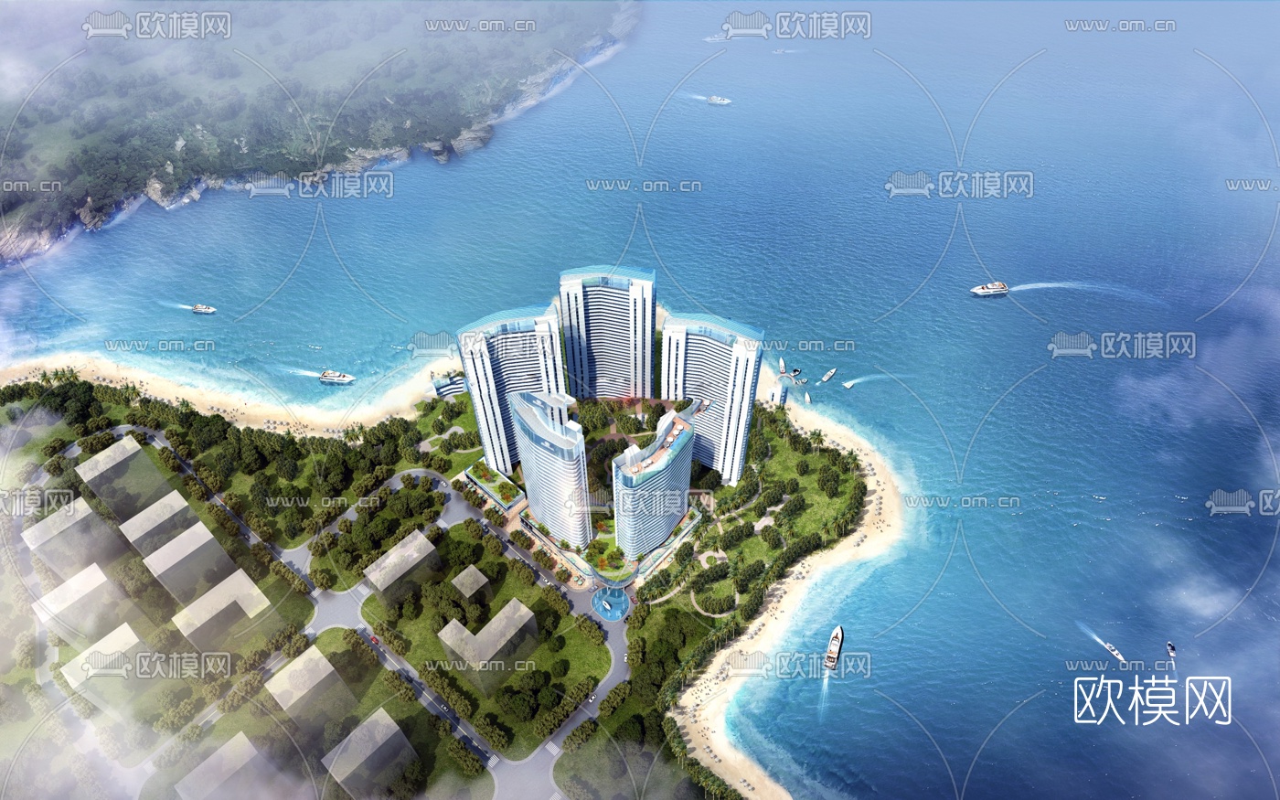 现代海边酒店su模型