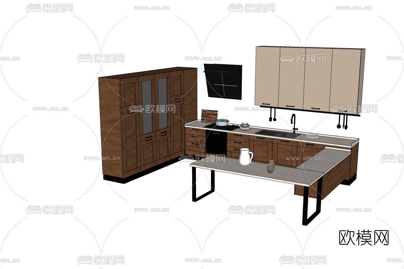 美式橱柜免费su模型下载