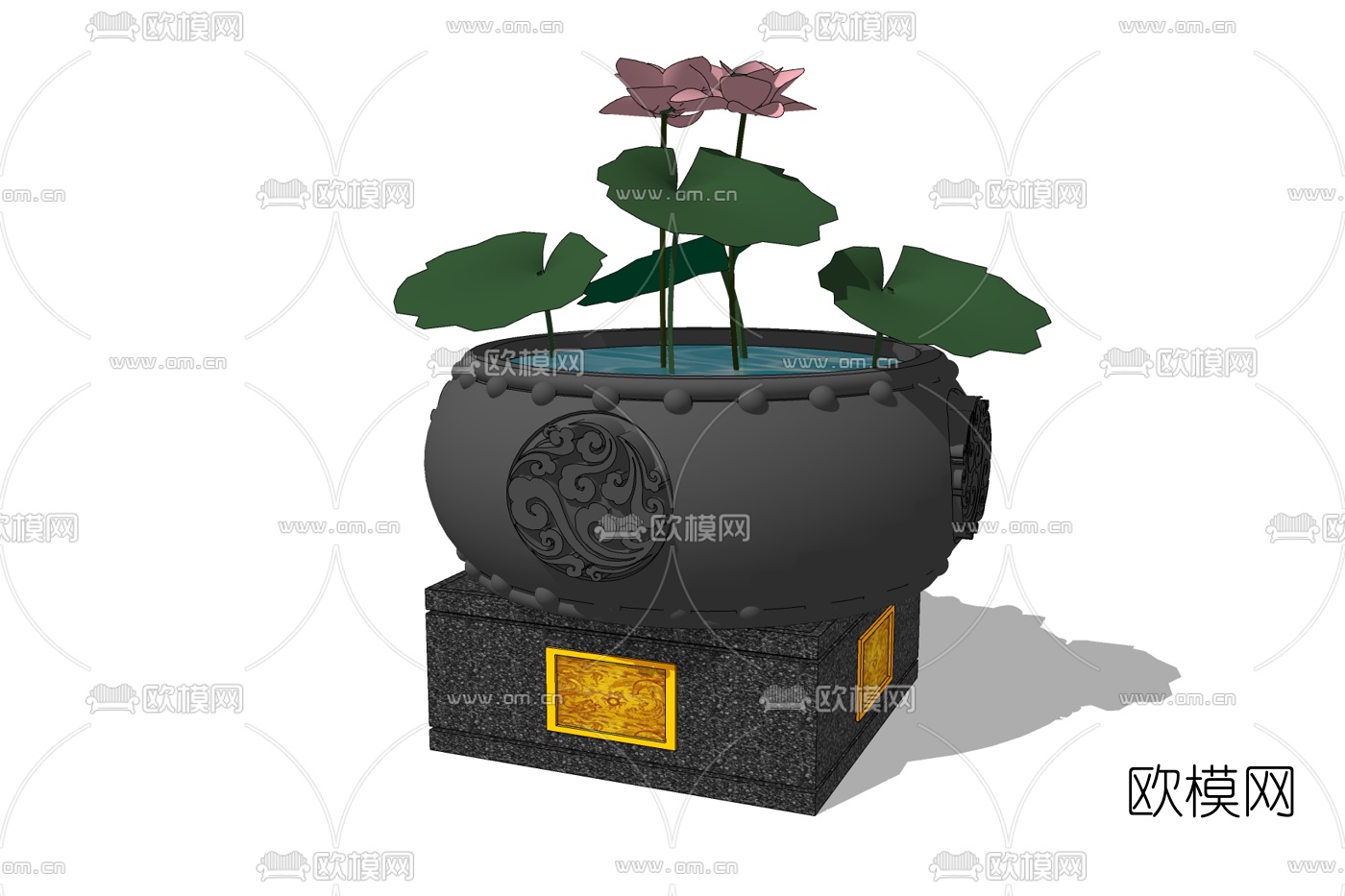 中式庭院水缸景观小品免费su模型下载