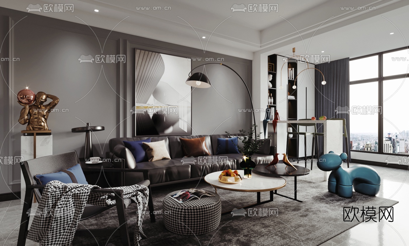 现代格调灰雅客餐厅3d模型下载（渲染图2）