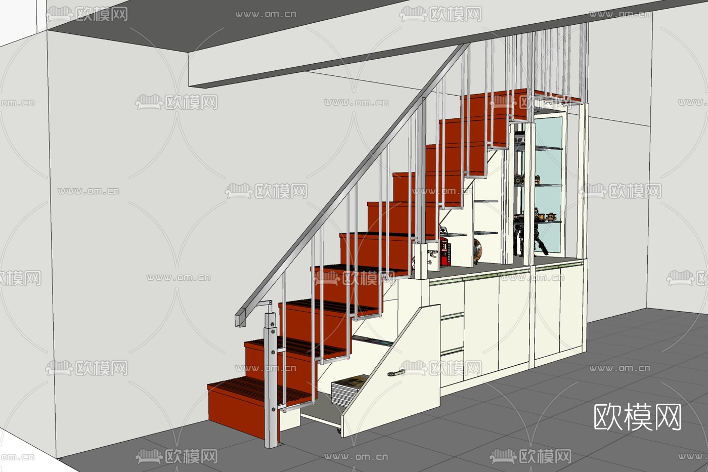 现代实木楼梯免费su模型下载