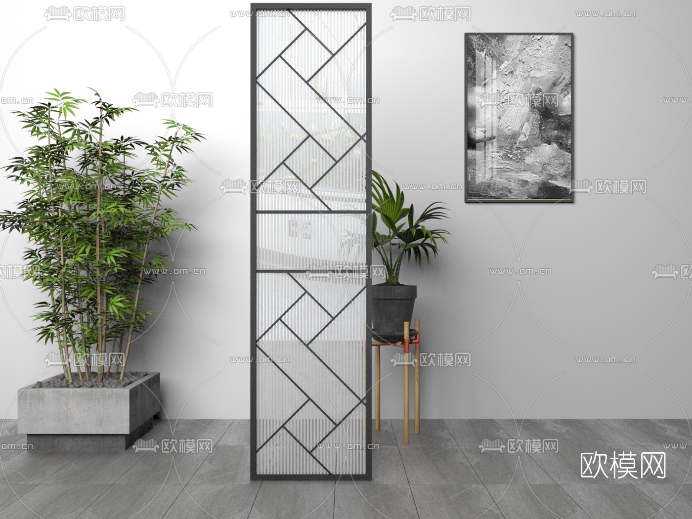 现代玻璃屏风隔断3d模型下载（渲染图4）