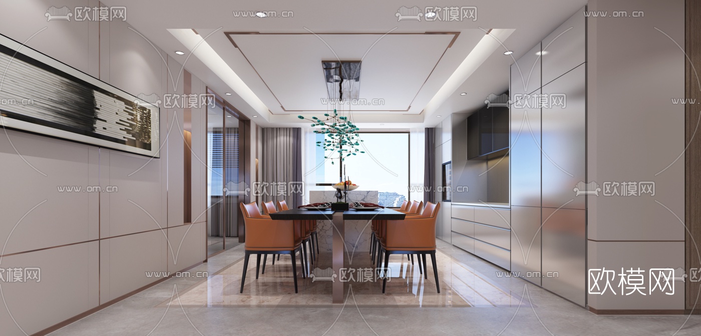 新中式客厅餐厅玄关3d模型