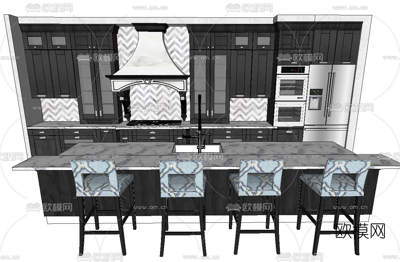 后现代吧台橱柜su模型下载