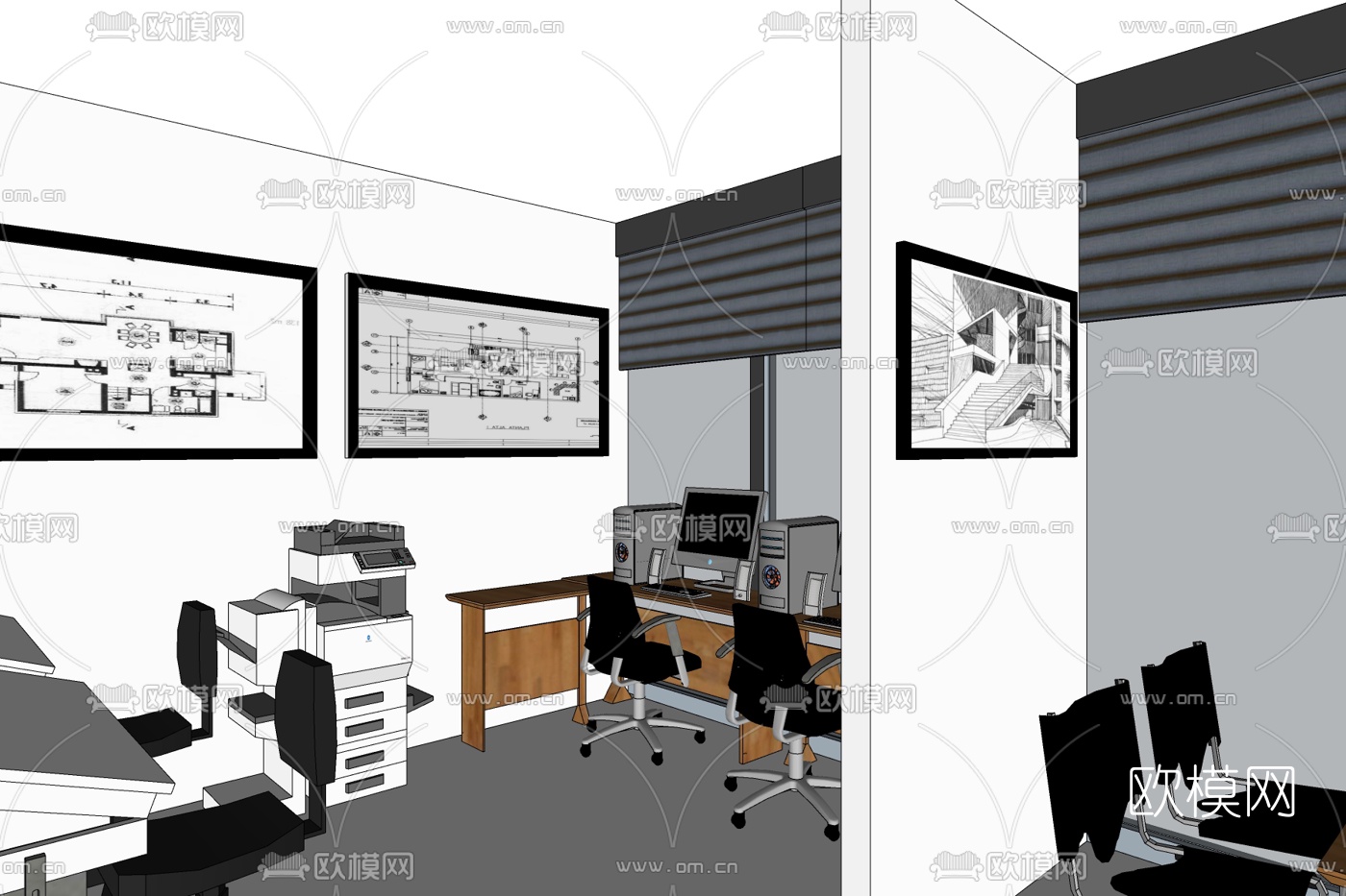 现代办公区免费su模型下载_ID10273303_sketchup模型下载-欧模网