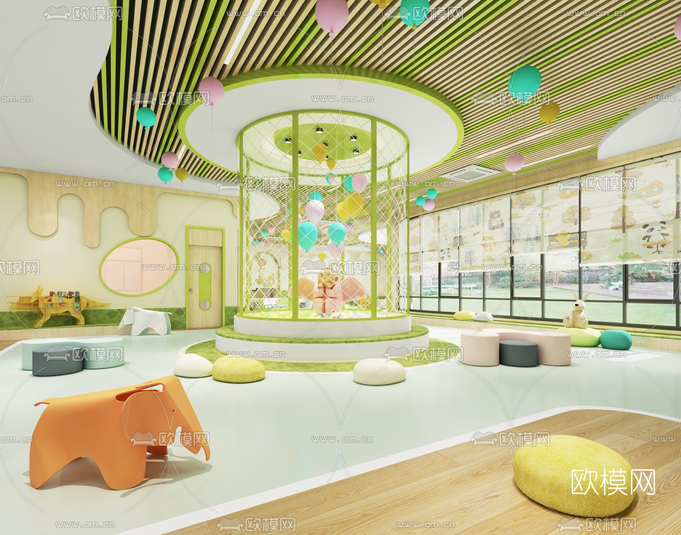 现代幼儿园大厅3d模型下载（渲染图2）