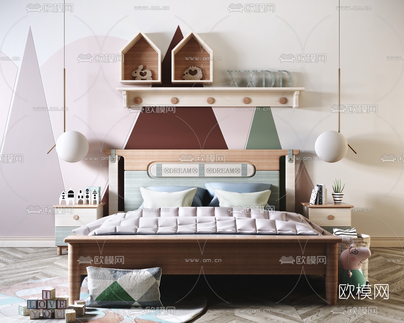北欧原木儿童床3d模型下载
