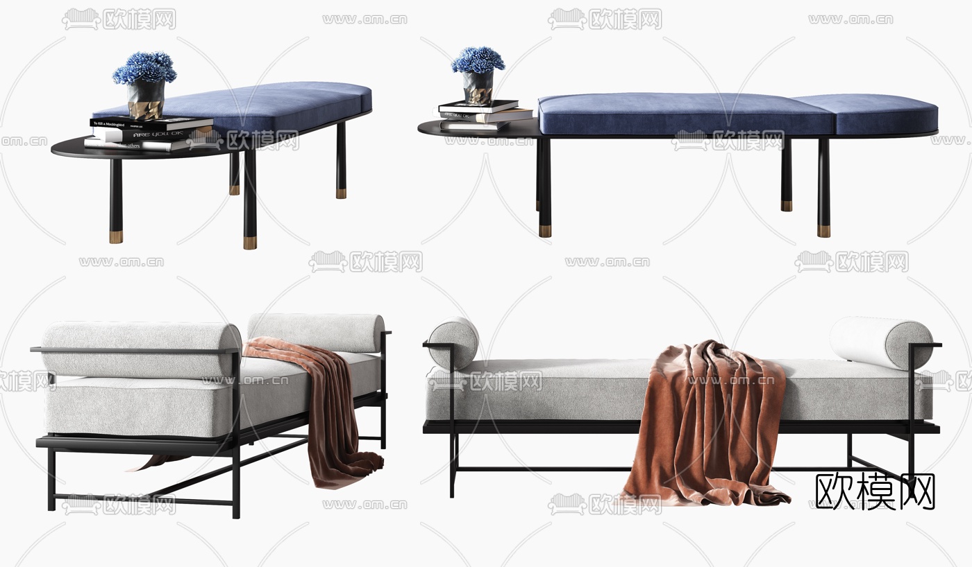 现代布艺床尾凳3d模型下载（渲染图1）