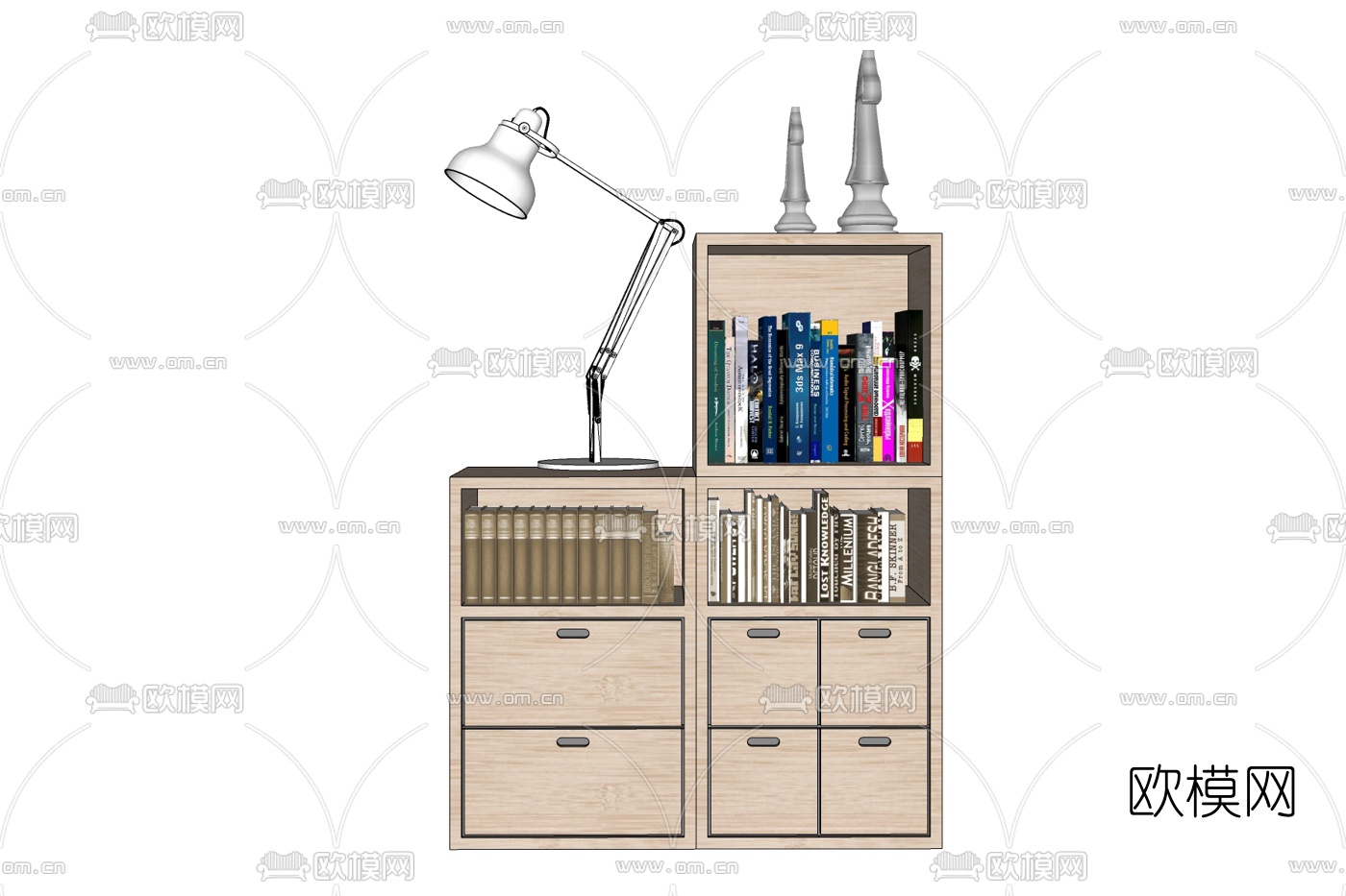 北欧原木书柜免费su模型下载