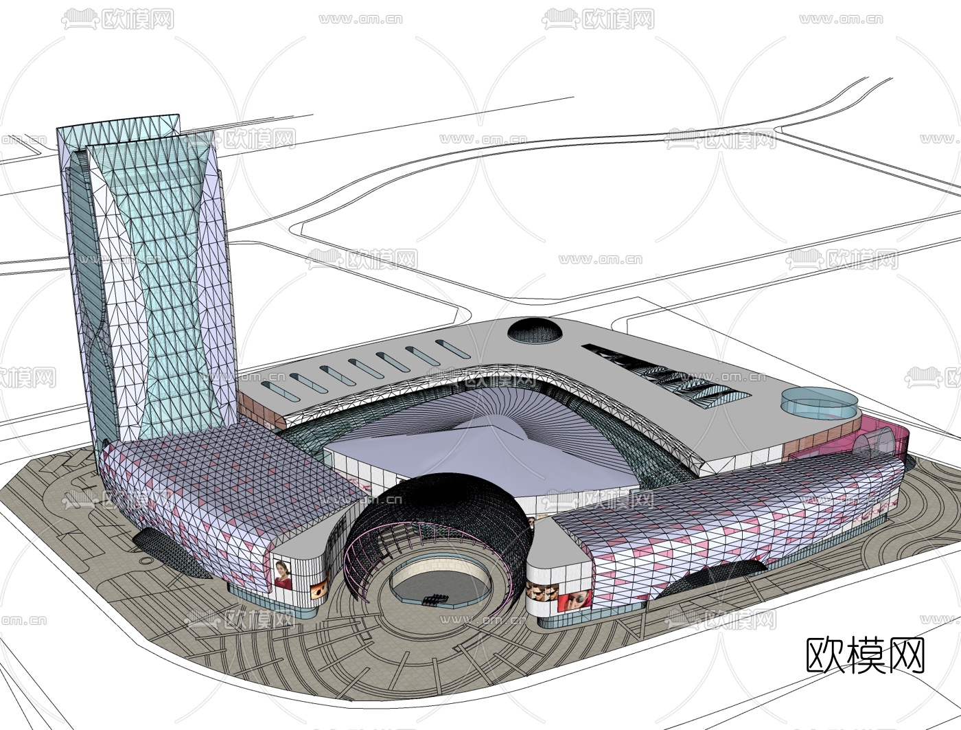现代商业广场免费su模型下载（渲染图2）