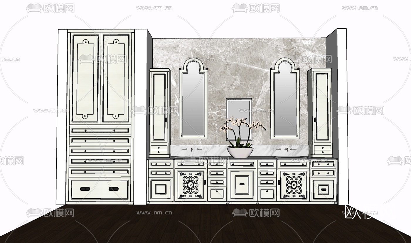 简欧浴室台盆免费su模型下载