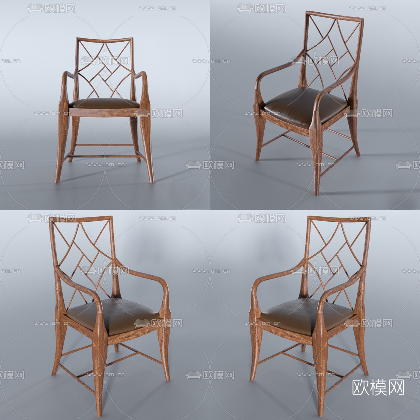 新中式实木单椅免费3d模型