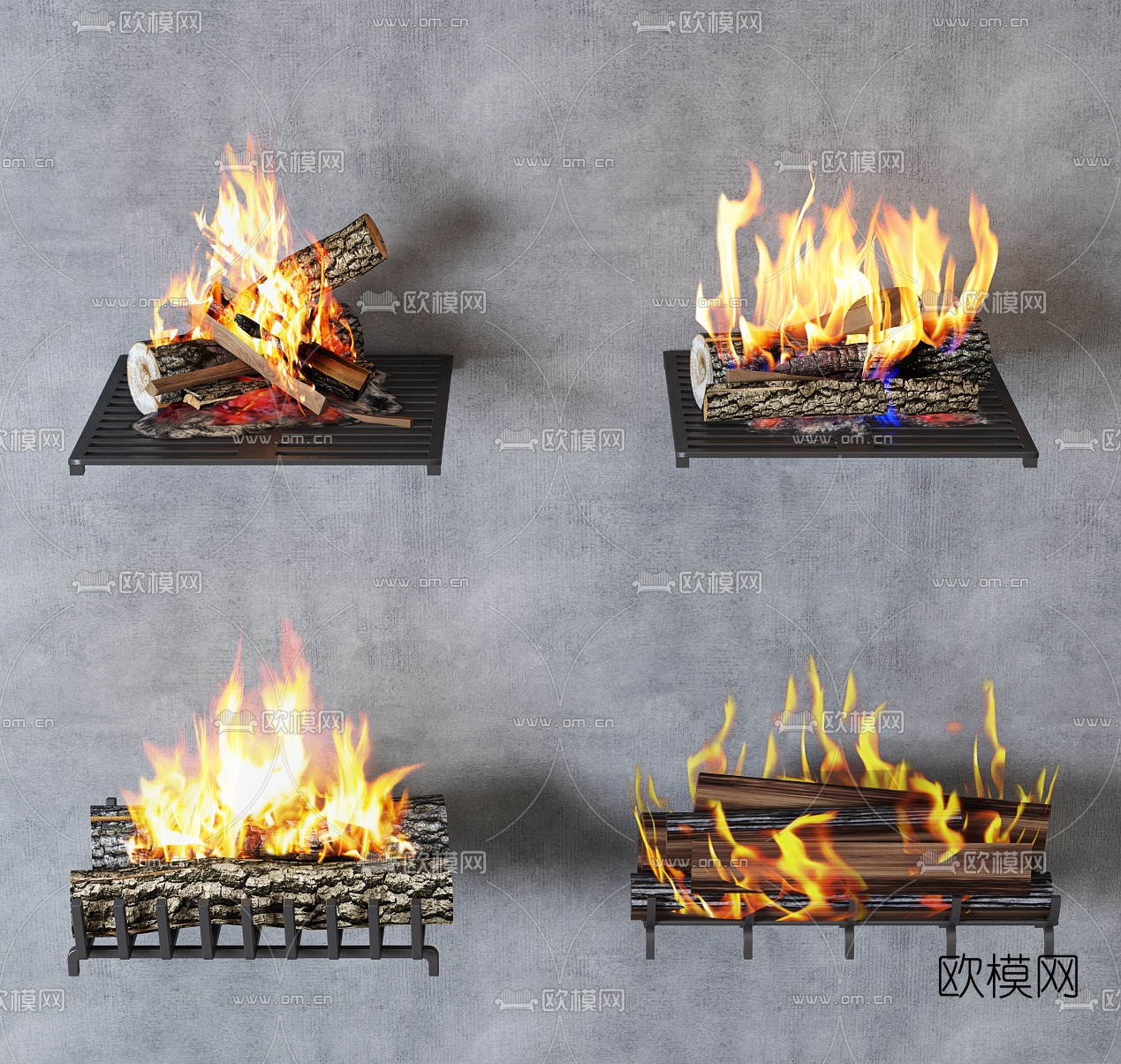北欧壁炉火堆3d模型下载
