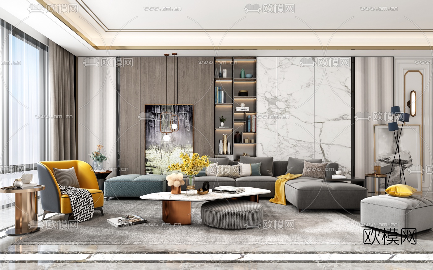 现代轻奢客厅3d模型下载