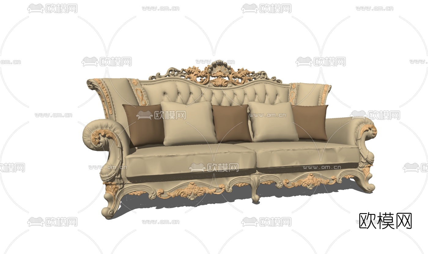 欧式布艺双人沙发su模型下载
