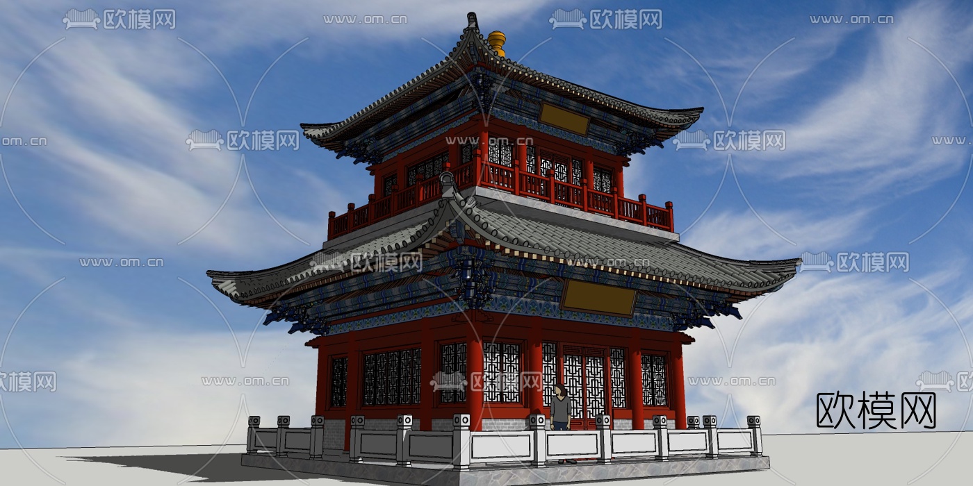 中式楼阁塔su模型下载