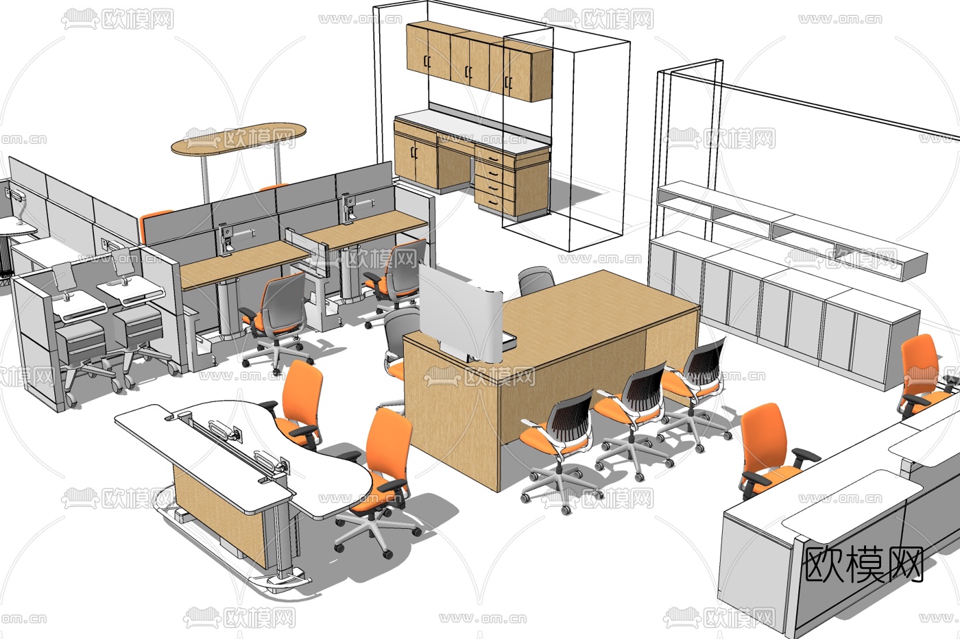 现代办公室免费su模型下载