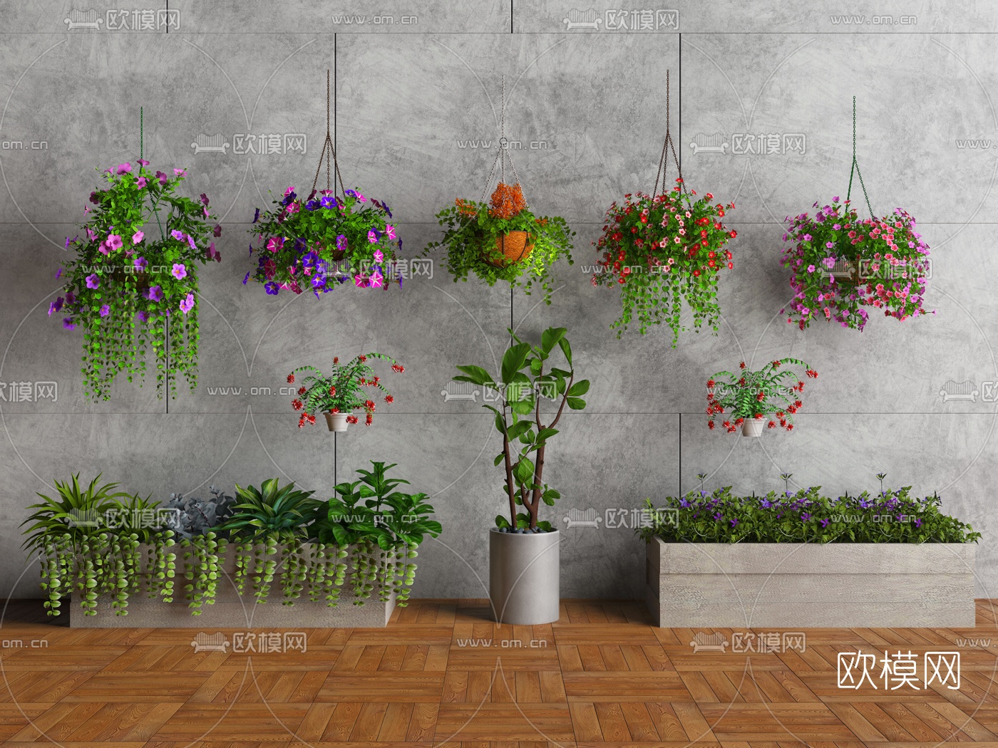 现代植物吊篮盆栽3d模型下载