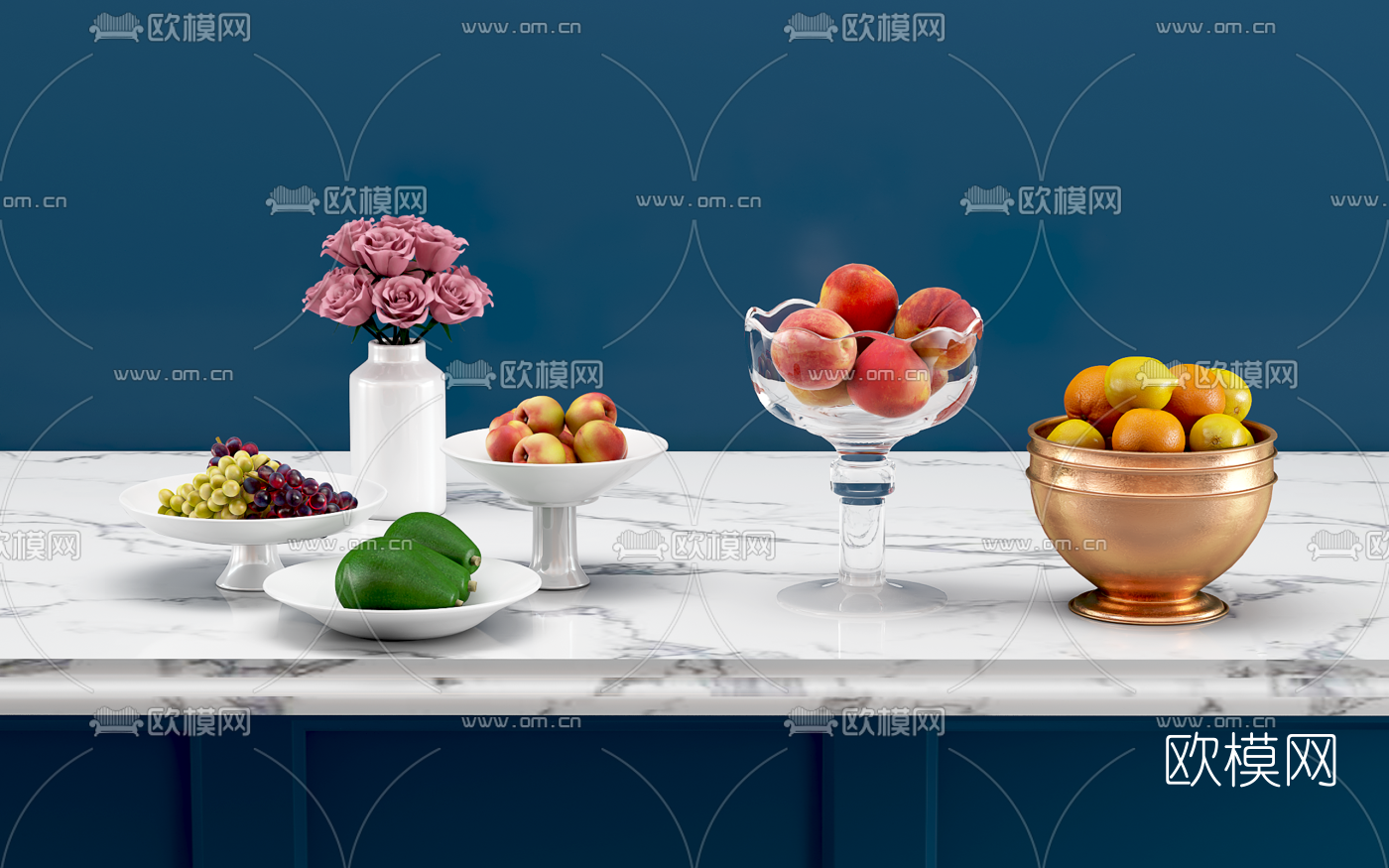 现代花瓶插花果盘组合3d模型下载