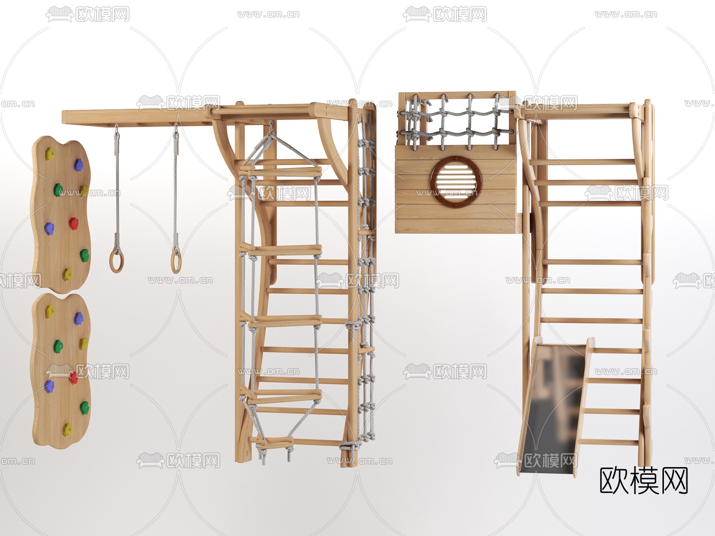 现代实木儿童游乐设施3d模型下载