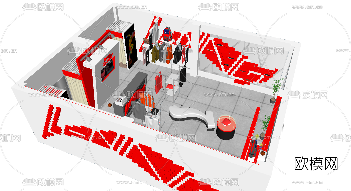 现代李宁服装专卖店su模型