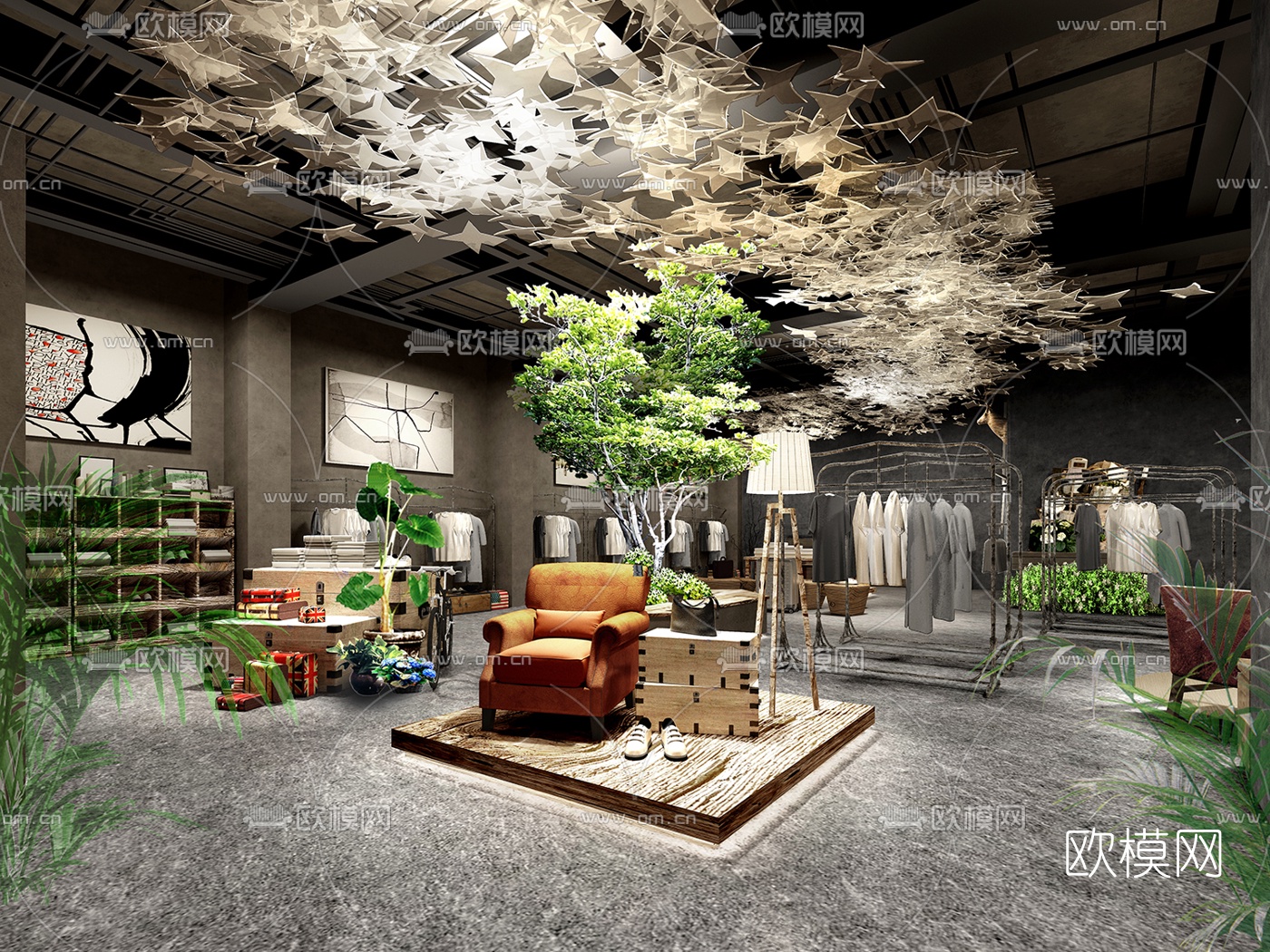 工业风服装店免费3d模型下载（渲染图1）