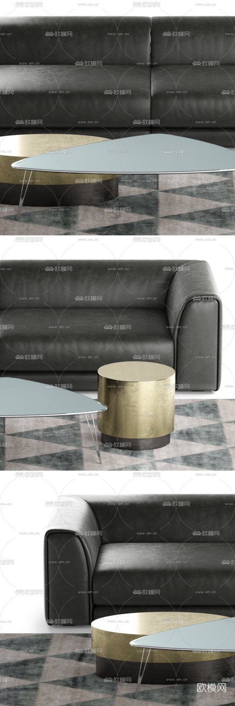 BAXTER 现代皮革多人沙发3d模型下载（渲染图2）