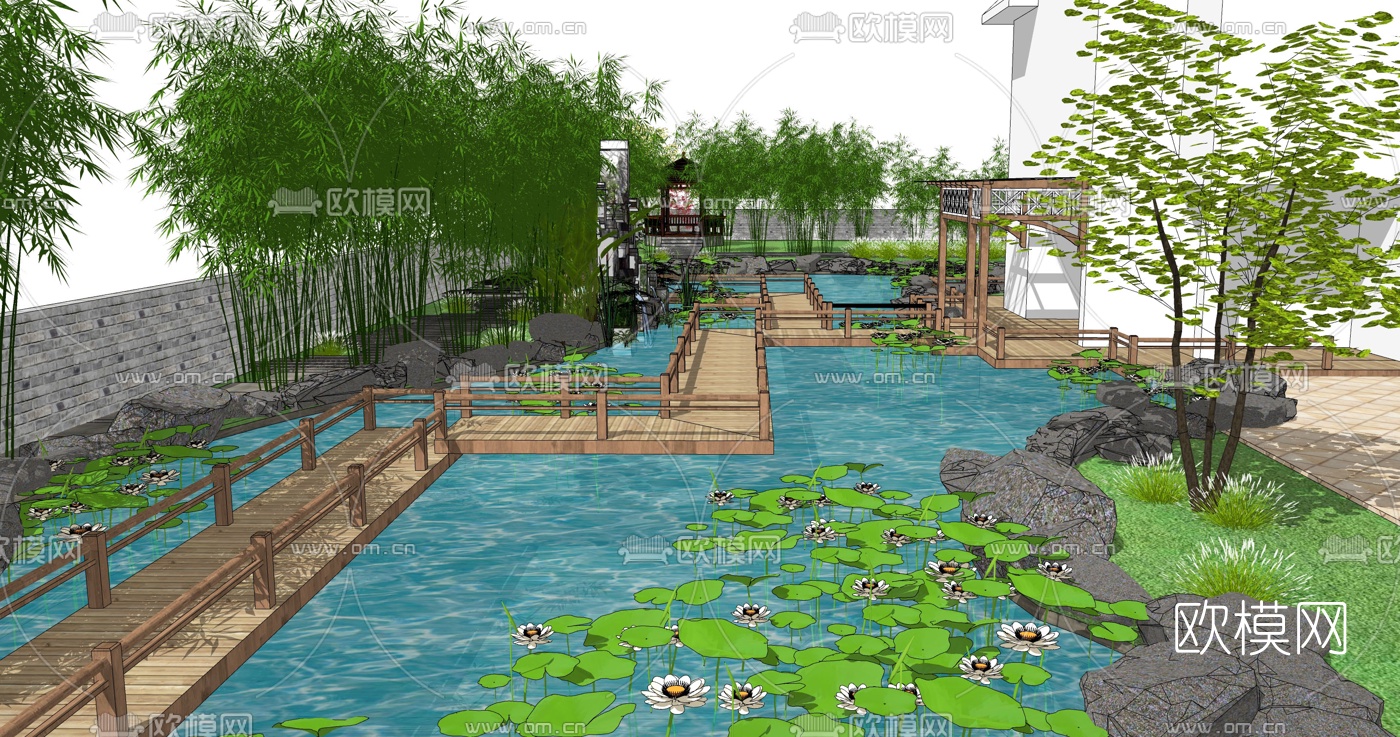 中式庭院景观su模型下载（渲染图5）