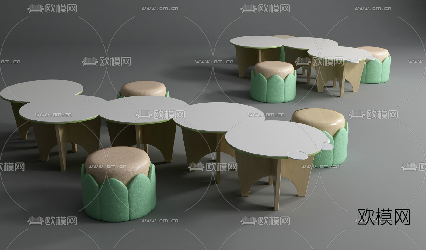 现代幼儿教室书桌椅3d模型下载