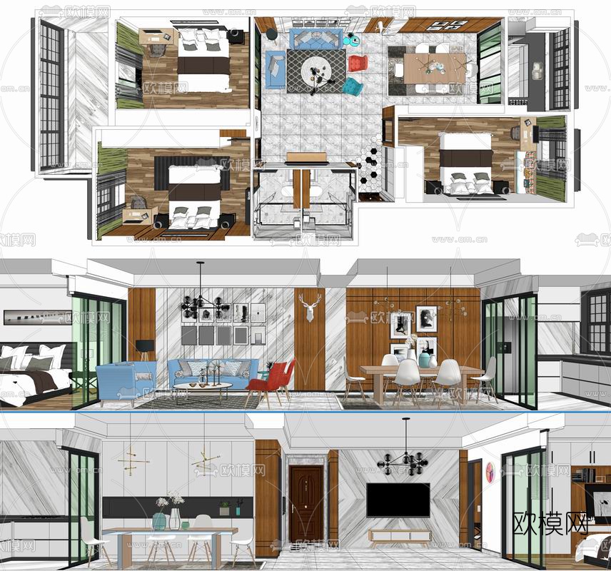 北欧客厅su模型