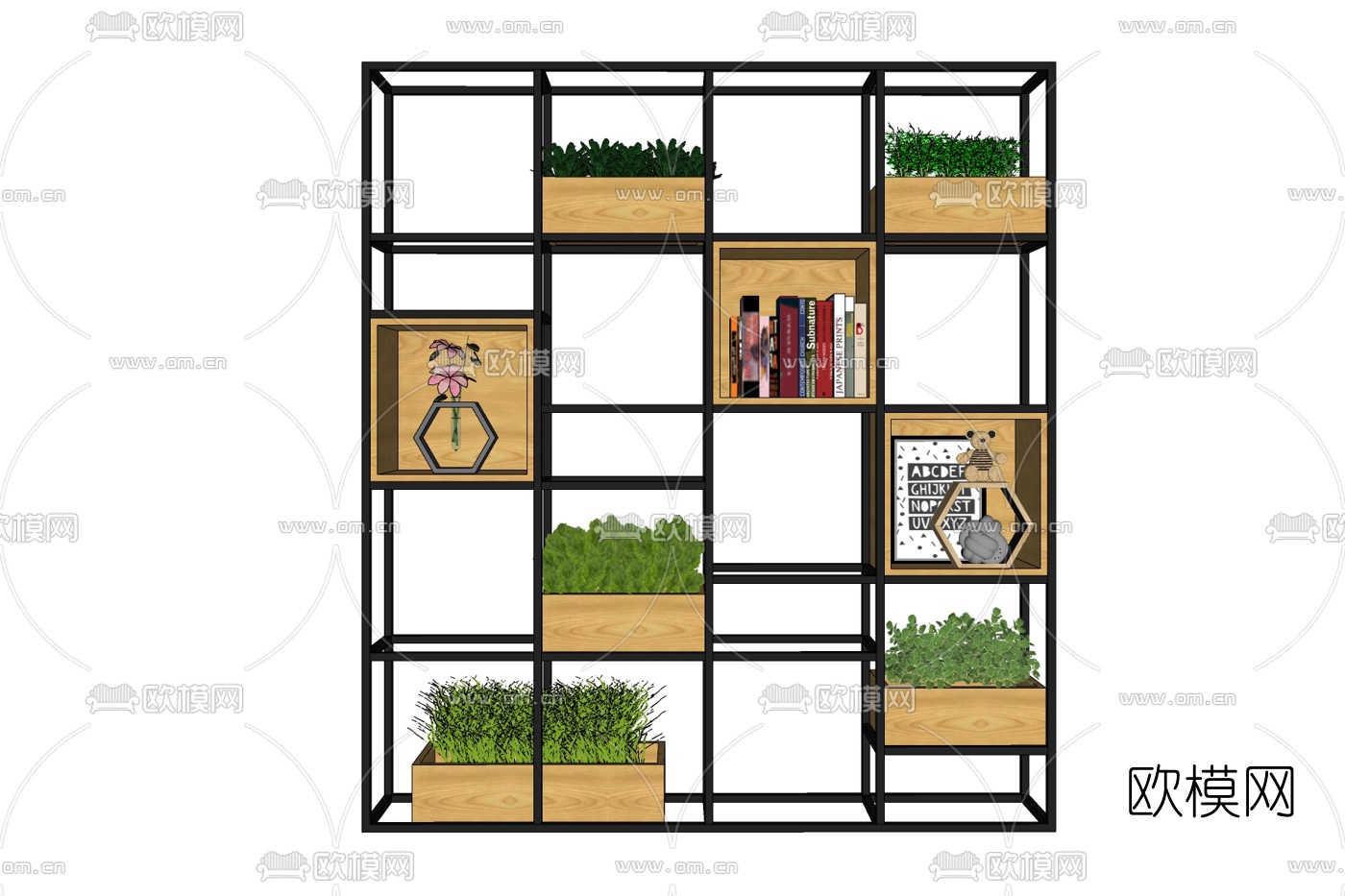 现代实木装饰架免费su模型下载