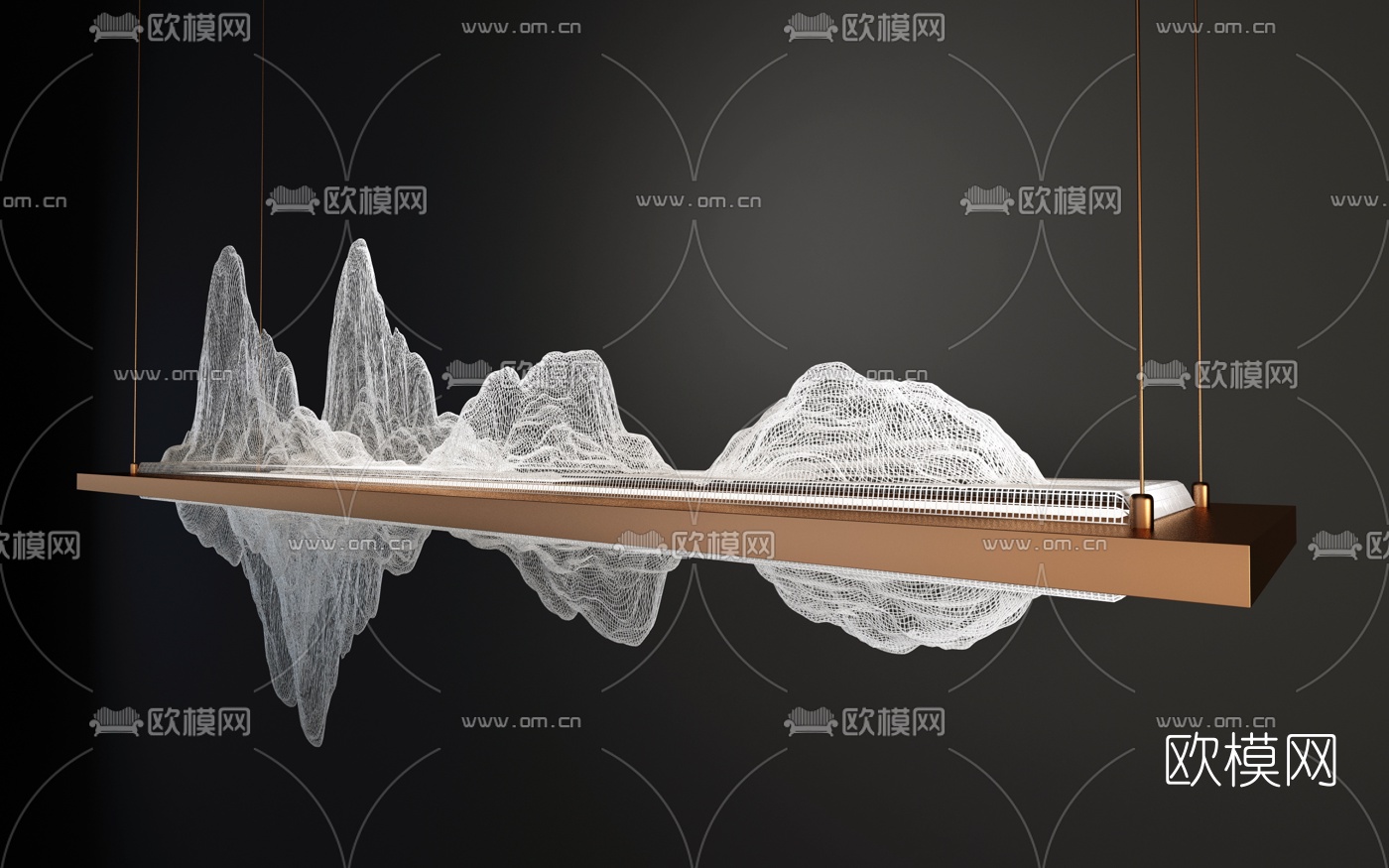 新中式金属装饰灯3d模型下载（渲染图3）