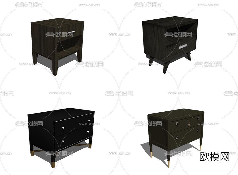 现代实木床头柜组合su模型下载