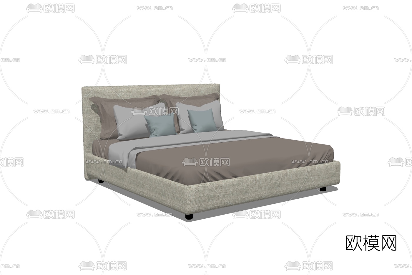现代布艺双人床免费su模型下载