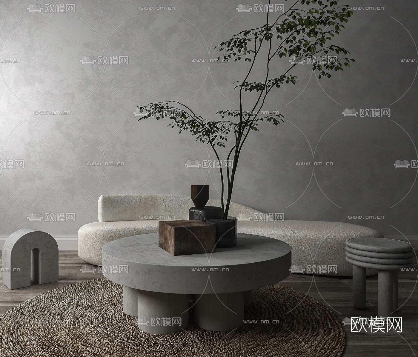 中式户外园艺石桌凳3d模型下载