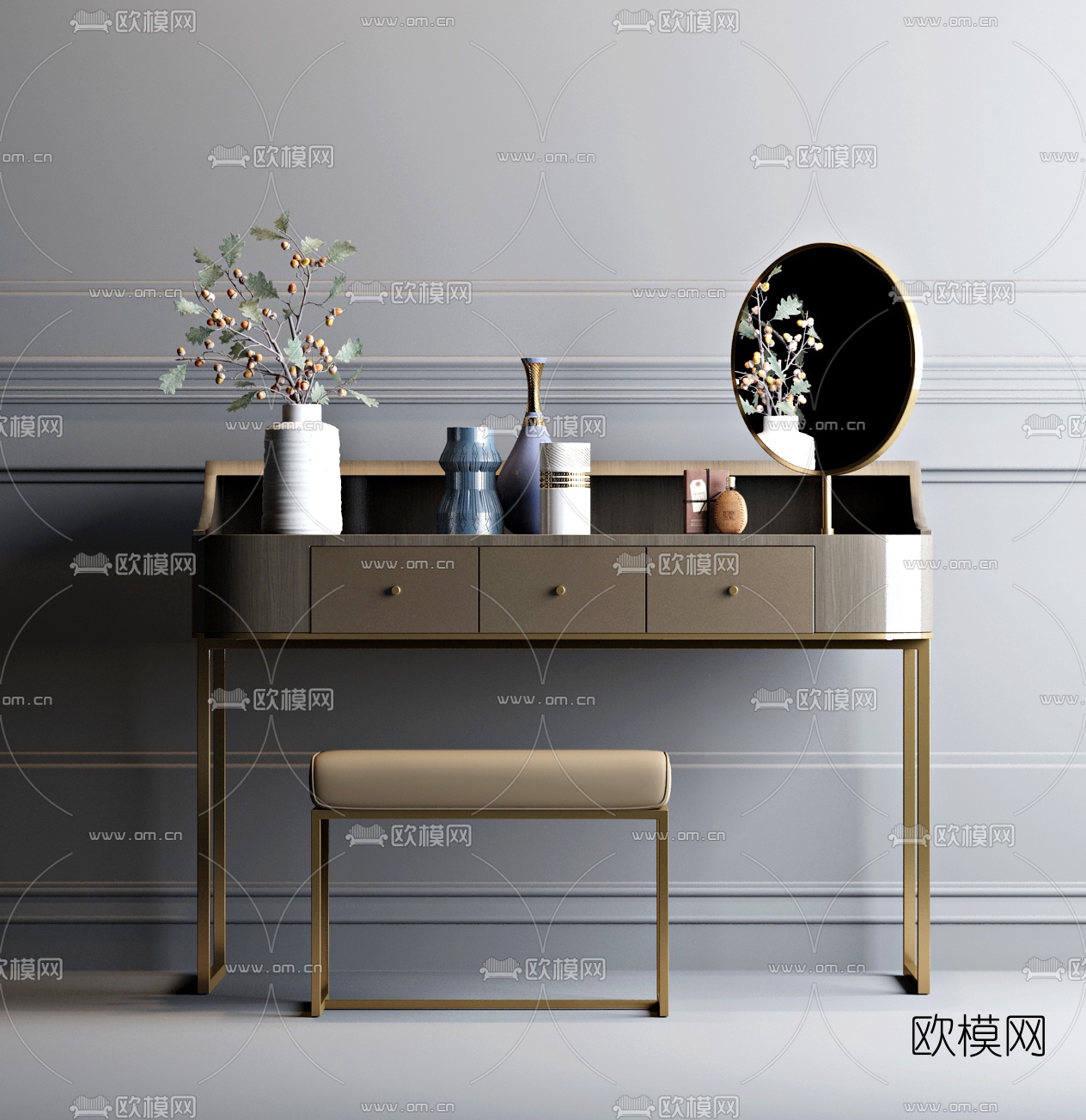 现代金属梳妆台3d模型下载