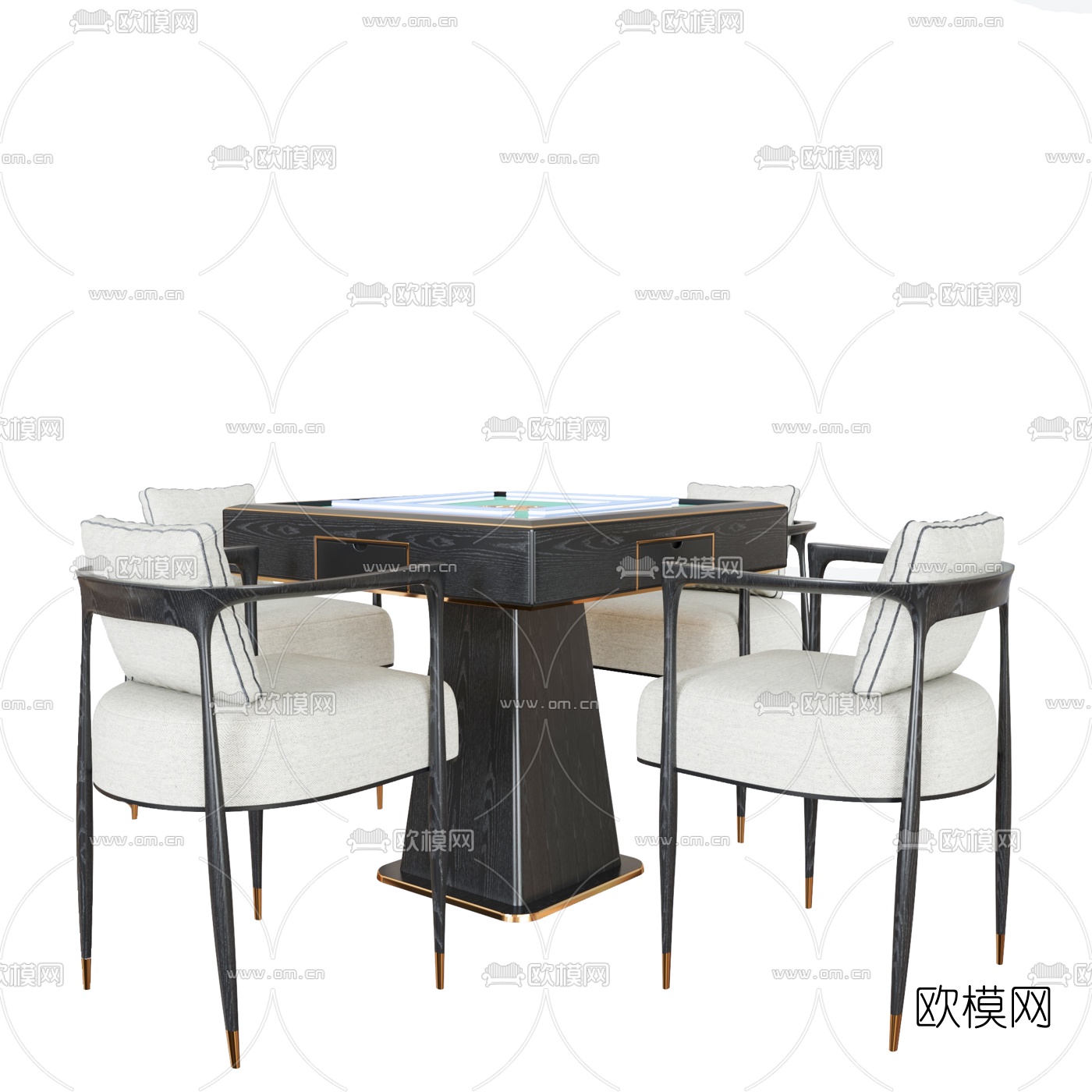 现代轻奢麻将桌椅3d模型下载（渲染图3）